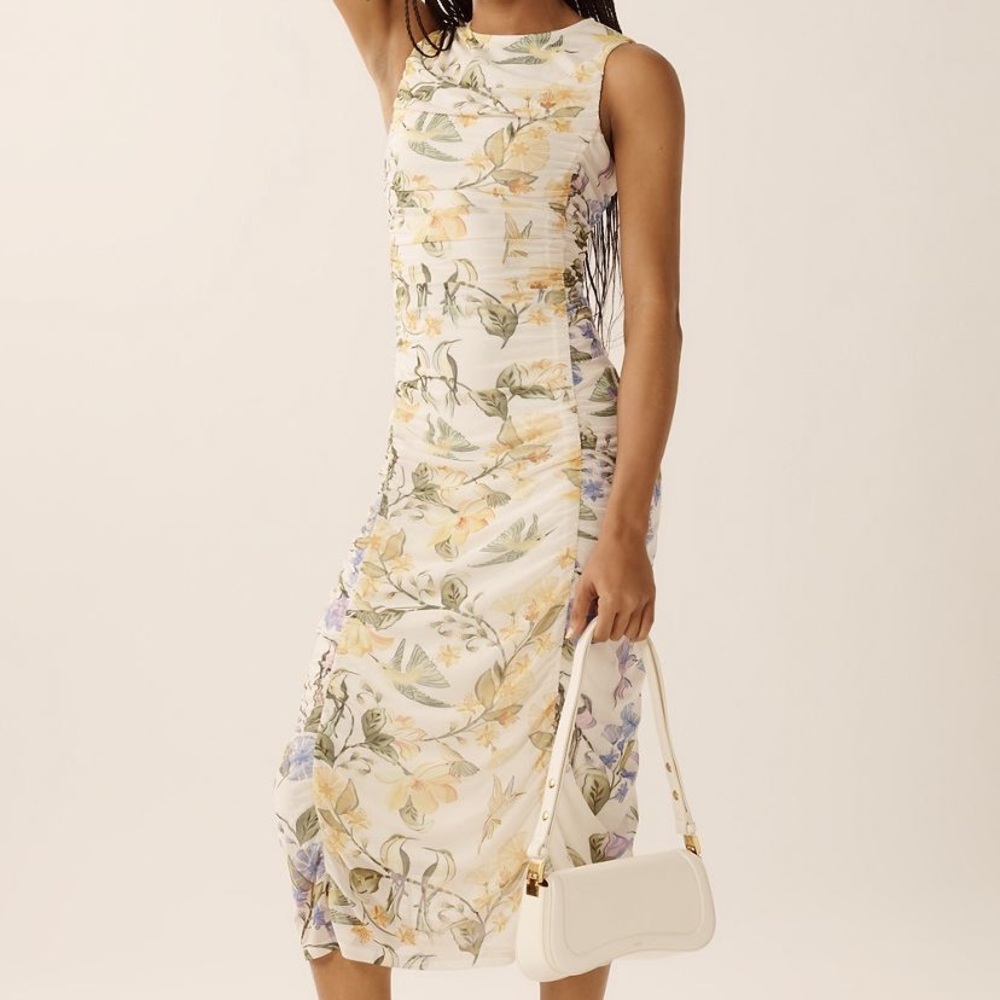 New FARM Rio x Anthropologie Hummingbird Garden Mesh Midi Dress